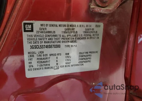 2008 Saturn Vue Xr z USA, uszkodzony, nr VIN 3GSCL53748S670380